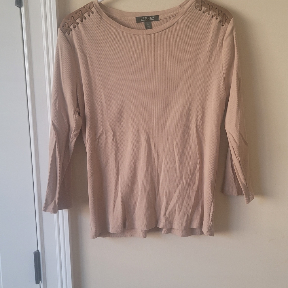 NWOT Ralph Lauren Beige Tan Tie Shoulder Shirt Top Size XL
